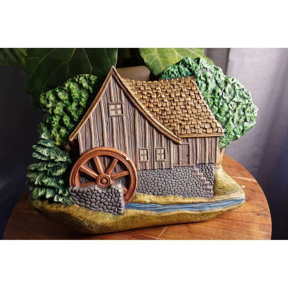 Vintage Water Mill House Planter Cottagecore Farmhouse Decor Sculpture Signed SD